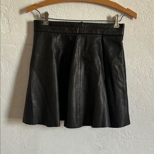 H&M Black Genuine Leather Flared Mini Skirt